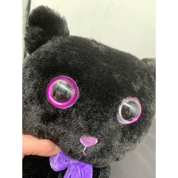 Kellytoy 2017 12” Cat Plush Black Halloween Purple Bow Plastic Eyes Scuffed - Picture 5 of 7